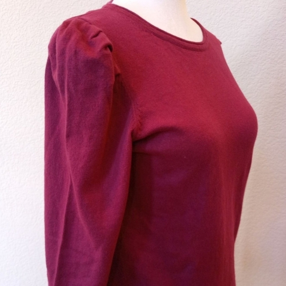 NWT Anne Klein wine color cotton and cashmere blend pleated sleeve sweater - Picture 8 of 11